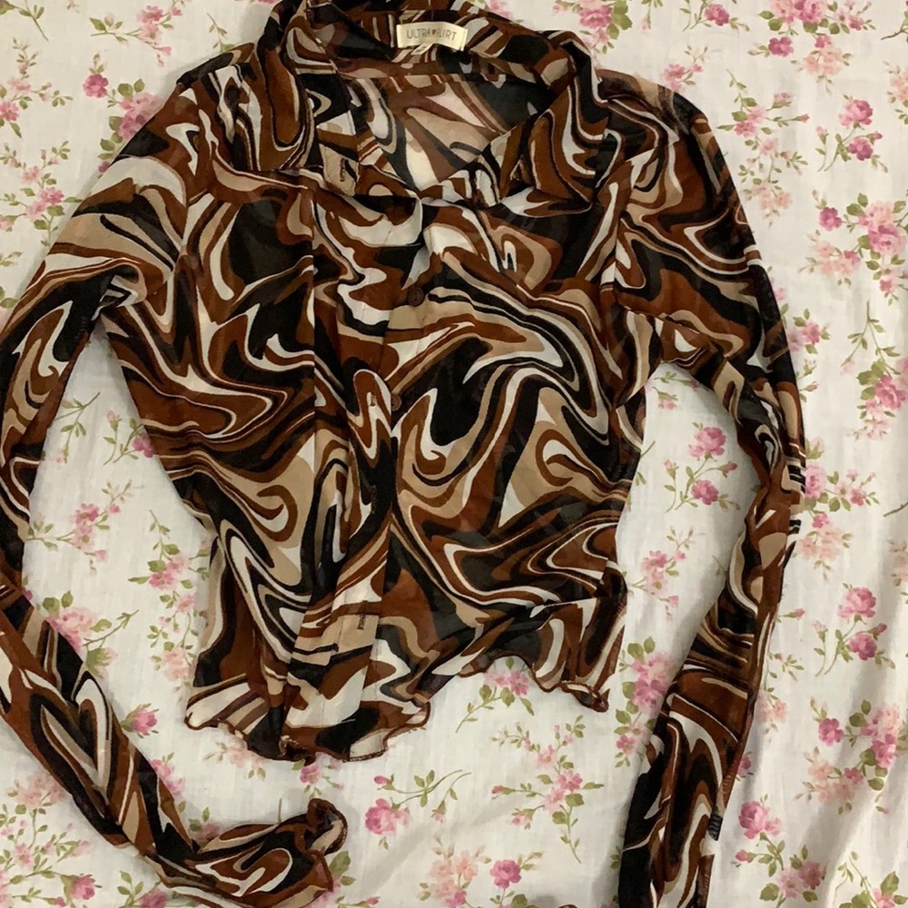 Y2k cropped button down mesh shirt